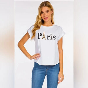 Paris Embroidered T-Shirt Casual Cotton Breathable Short Top